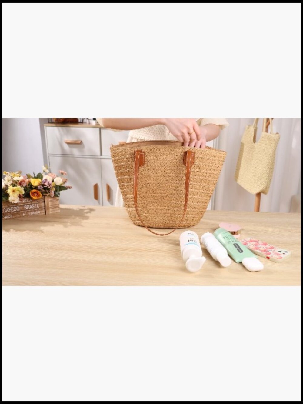 Straw Tote Bag Handwoven Beach Vacation Purse Summer Travel Essential - Picture 7 of 7